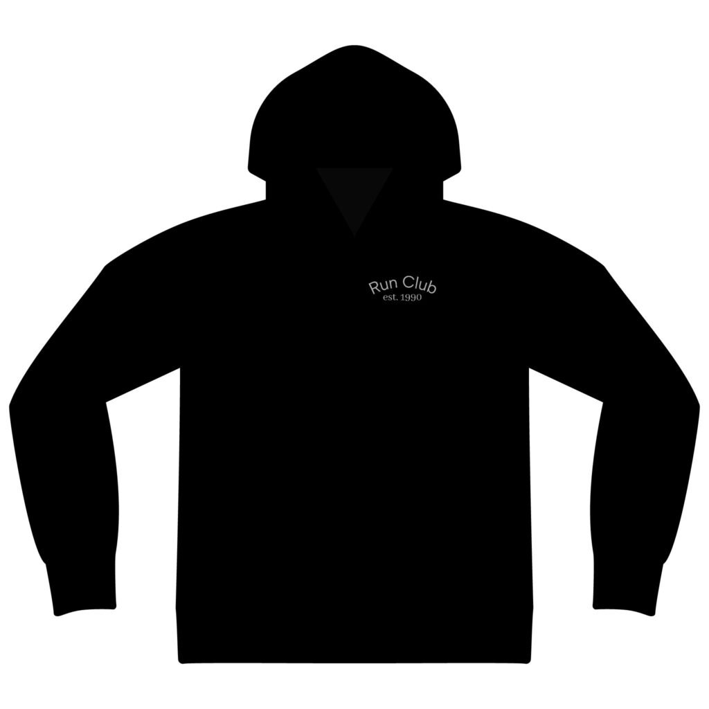 Run Club Black Hooded Sweatshirt with Small Chest Logo — Minimal Streetwear Pullover